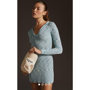 L*Space Aria Dress L Blue Ribbed Bodycon Mini Collared NWT MUST SELL FAST